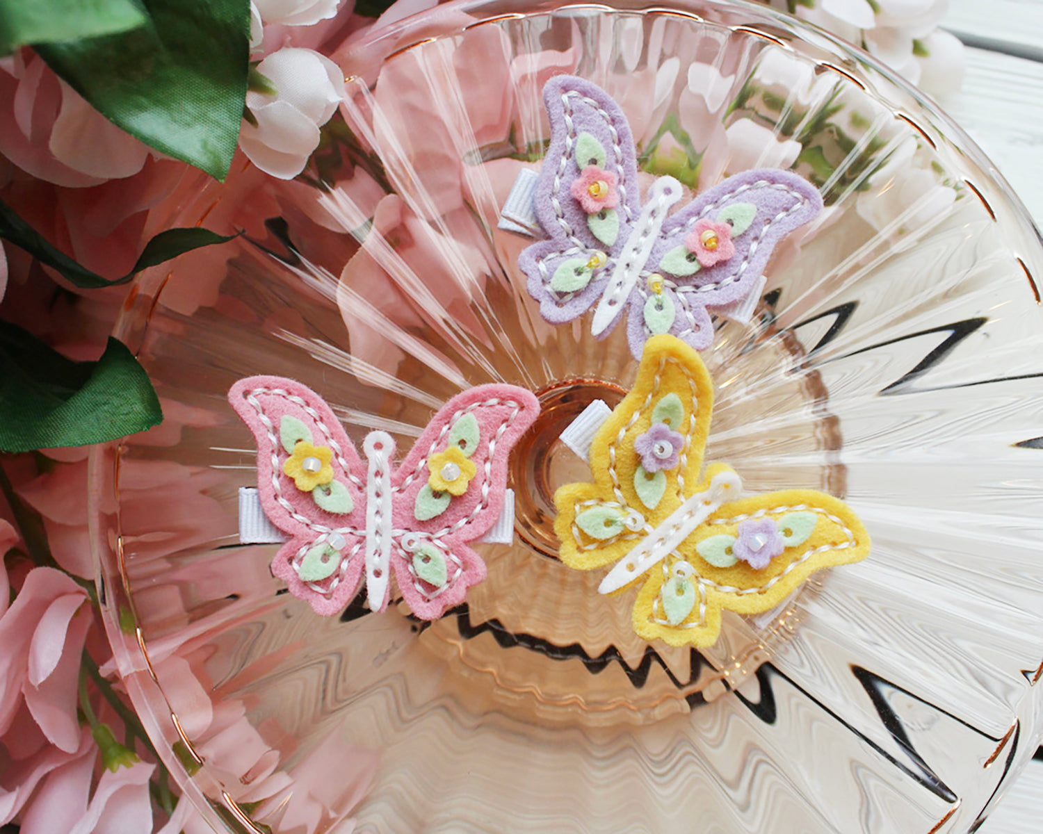 Delicate Crystal Butterfly Barrette Trio 3 Barrettes, Butterfly and 2 Crystal Ovals, Love Me  main image 4